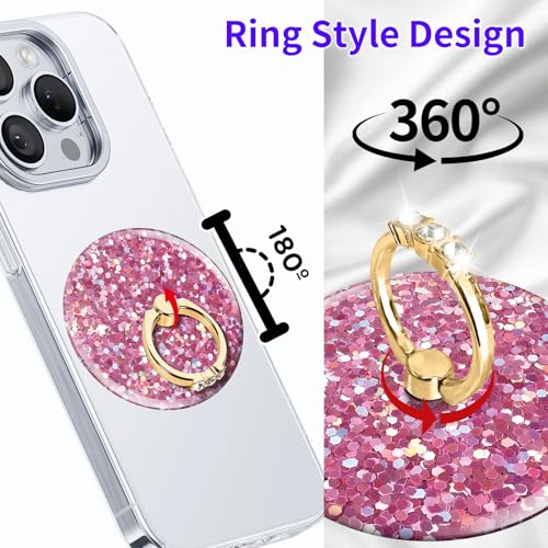 Magnetic Phone Ring Holder Compatible with MagSafe, Cute Phone Grip Stand with 360° Rotation Gold Glitter Finger Ring Kickstand Accessories for Most Phones Glitter Pink Pattern