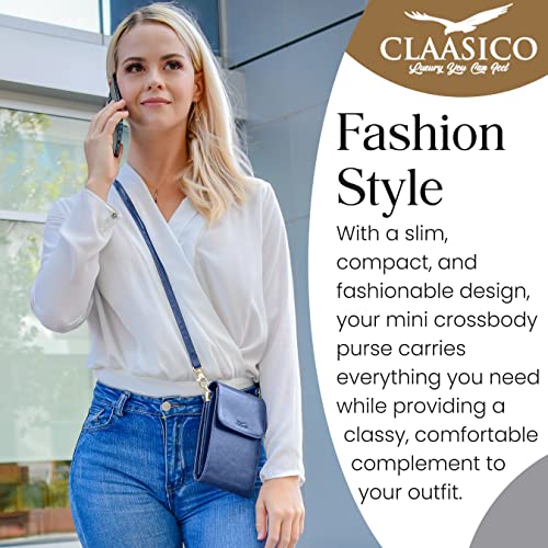 Classico Small Crossbody Phone Purse for Women - Crossbody Bag Wallet for Phone, Cards, Accessories - color: Navy Blue