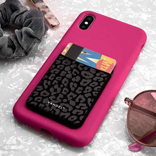 Vandel Stick-On Fabric Phone Wallet for Women, Cute Credit Card Holder | Stylish Credit Card Holder for Phone Case, Stick On Back of Phone Fabric Sleeve for iPhone Pocket - color: Black Leopard