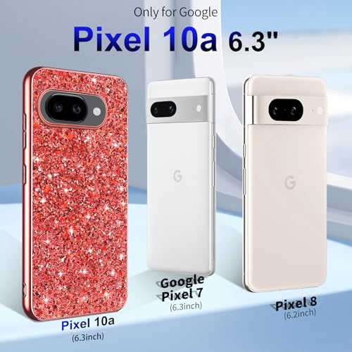 Glitter Case for Google Pixel 10A Phone Case for Women Girls, Slim Ultra Thin Matte Back Shockproof Protective Cover for Google Pixel 10A 5G Crystal Bling Case (Red) - color: Red