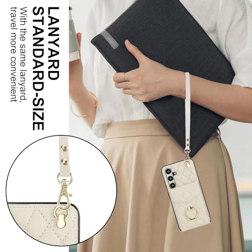 Asuwish Phone Case for Samsung Galaxy S24 5G Wallet Cover with Tempered Glass Screen Protector and Crossbody Wrist Strap Ring Stand RFID Blocking Card Holder Cell S 24 24S G5 Women Men Girls Off White - color: Off White