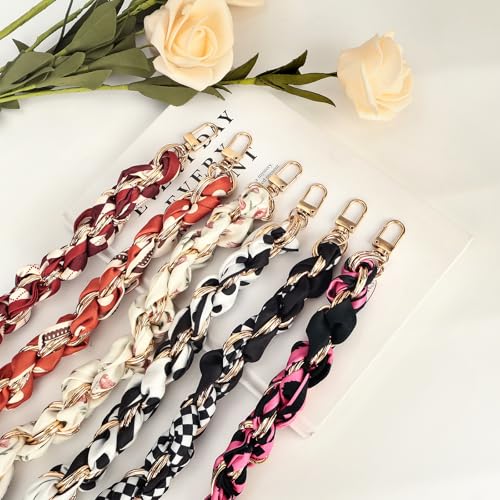 Phone Wrist Strap with Gold Metal Scarf and Universal Tether Tab, Aesthetic Print Design Ribbon Chain, Multi-Purpose Accessories for Bag Key Cellphone for Men Women Girls-Black Checkerboard - color: Black Checkerboard