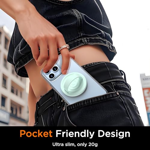 Upgraded Magnetic Phone Grip, Liquid Silicone Soft and Portable, Removable Finger Loop Ring Grip Holder for iPhone, Strong Magnetic Attraction, Compatible with MagSafe Phone Case, Mint Green - color: Mint Green