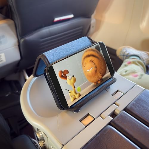 Flight Flap Airplane Phone Holder - Foldable Phone Stand for Plane Travel - color: Denim, size: Large