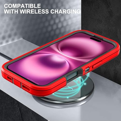 YKHJKLEC for iPhone 16 Plus Case, Military Grade 3 in 1 Heavy Duty Shockproof/Drop Proof/Dust Proof Case with 2Pcs Tempered Glass Screen Protector (Red/Black) - color: Red/Black