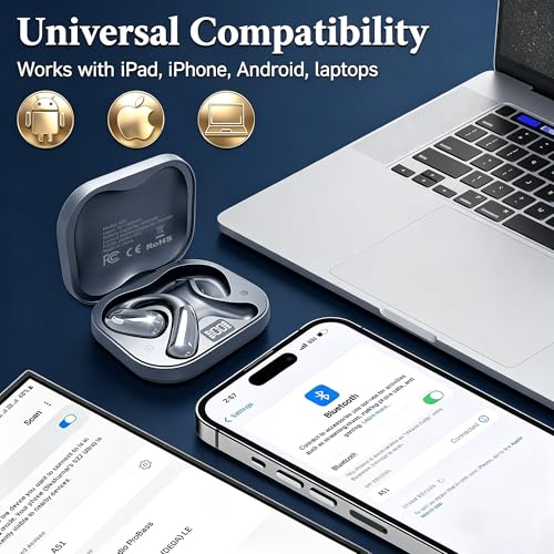 Open Ear Headphones, Wireless Headphones with Smart Digital Display & Mic - color: Gray