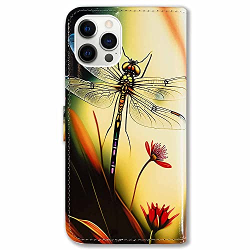 Bcov Case for iPhone 13 Pro,Colorful Dragonfly Leather Flip Phone Case Wallet Cover with Card Slot Holder Kickstand for iPhone 13 Pro - color: Dragonfly Pattern