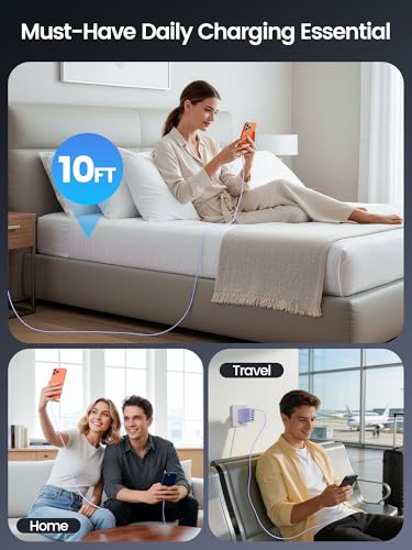 60W USB C Charger Block for iPhone 17 16 15,EIZLXQ 2-Pack USB C Wall Charger with Total 60W Max Output,10FT USB C Cable,Fast Charging Blocks for iPhone 17/16/15 Series,Galaxy,Pixel,iPad-Lavender - color: Lavender