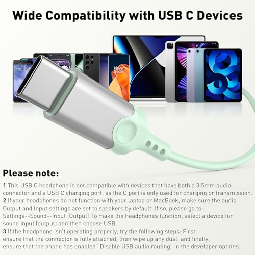 USB C Headphones Magnetic Wired Earbuds with Mic for Apple/Samsung Android - color: Mint Green