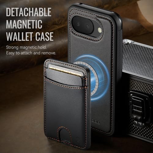 Wallet Case for Google Pixel 10a Compatible with MagSafe for Men Women, 2 in 1 Detachable Magnetic Phone Case with Card Holder Kickstand RFID Blocking for Pixel 10a (Black) - color: Black