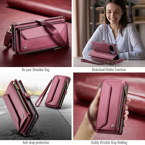 for Google Pixel 10a 6.3" Case, Women Men Multi-Function Wallet Case with Stand RFID Blocking Includes Shoulder Strap Wrist Strap Google Pixel 10a (Red) - color: Red