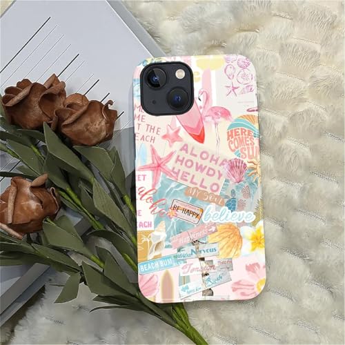 Case Compatible with iPhone 13 14, Cute Dual Layer Hybrid Phone Cover, Military Grade Drop Protection, Aesthetic Shockproof Phone Case for Women Girls, Pastel Pink Summer Collage - color: Pastel Pink Summer Collage, size: Iphone 13/14