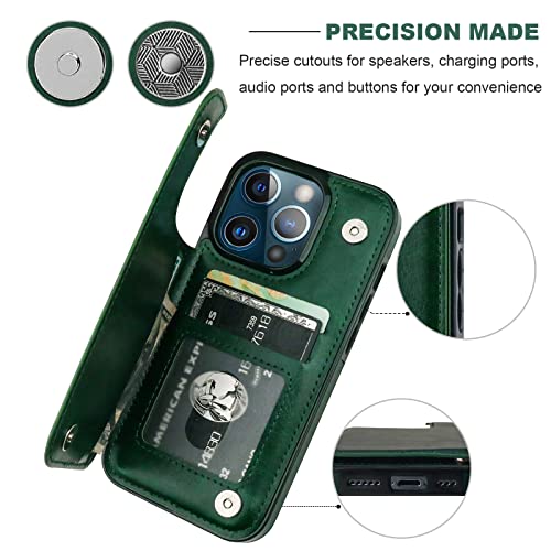 ONETOP for iPhone 13 Pro Wallet Case with Card Holder,Green - color: Green