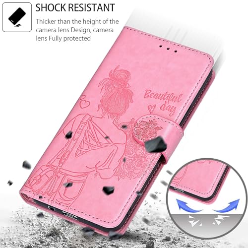 Wallet Case for Samsung Galaxy A54 5G, Pink Girl | Women Flip Folio Cover, Embossed PU Leather, Stand, Credit Card Holders Slots, Wrist Strap - color: 9