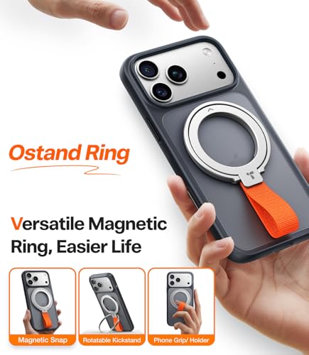TORRAS (Gen6.0) Magnetic Phone Grip Ring Holder Kickstand, Ostand Ring - color: Silver w/ Braided Strap