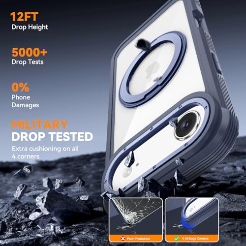 Magnetic for iPhone Air Case, Compatible with MagSafe, Full Body Rugged Case with Built-in Screen Protector & Kickstand & Belt-Clip (Blue) - color: Blue