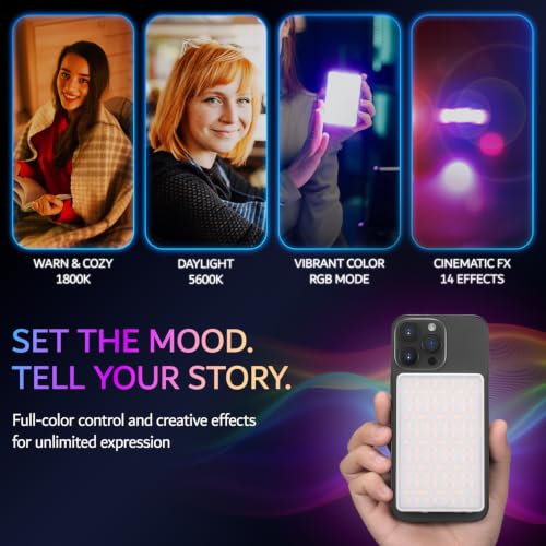 Godox MA5R RGB LED Video Light, Magnetic Power Bank, 1800-10000K, Red