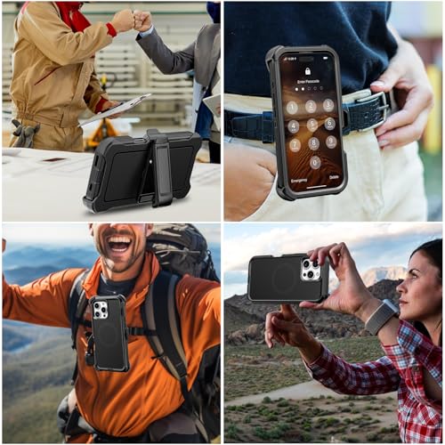 TUTUKII Magnetic for iPhone 16 Pro Case with Belt Clip Holste (Black) | MagSafe Compatible, Heavy-Duty Military-Grade Drop Protection, 3-Layer Rugged Shockproof Protective Cover 6.3-Inch - size: iPhone 16 Pro 6.3"