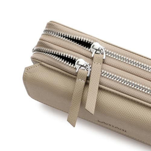 RFID Crossbody Wallet Wristlet Purse with Phone Pocket For Women Vegan Leather - color: Zb-saffiano Khaki