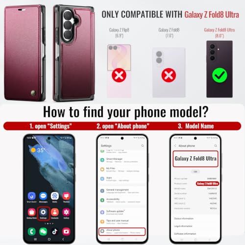 for Samsung Galaxy Z Fold 8 Ultra - Case Wallet Slim, Wine Red - color: Wine Red, size: Samsung Galaxy Z Fold 8 Ultra