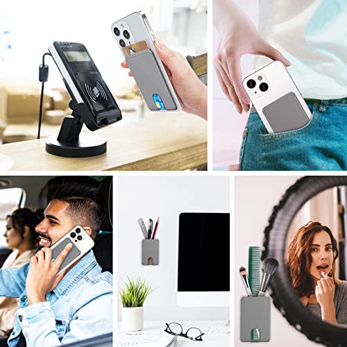 SHANSHUI Phone Wallet, 5 Pack Anti-Lost Design Sticky Silicone Phone Credit Card Holder Business Cards ID Card Pocket Compatible for iPhone, Android & Most Smartphones-3Pack Grey - color: Grey x3