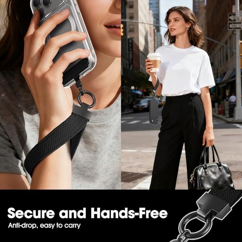 Elastic Phone Lanyard with Phone Tabs, Stretchy Braided Cellphone Wrist Strap and Keys Keychain - color: Normal Black
