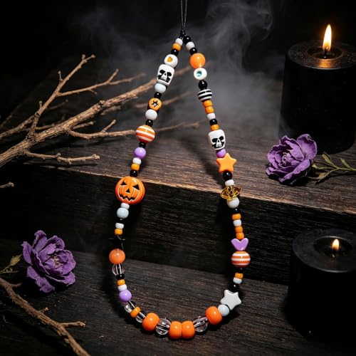 Cute Beaded Camera Wrist Strap for Phone, Digital Camera Charm Lanyard, Pearl Beaded Chain for Bag Keychain Gift - color: Halloween