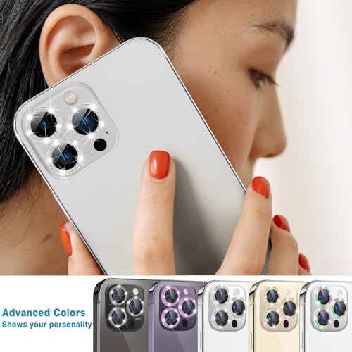 for iPhone 15 Pro & iPhone 15 Pro Max Camera Lens Protector, Bling Glitter Diamond Lens Cover 9H Tempered Glass Camera Cover Anti Scratch Shockproof Screen Protector- 3PCS Glitter Black - color: Black Glitter