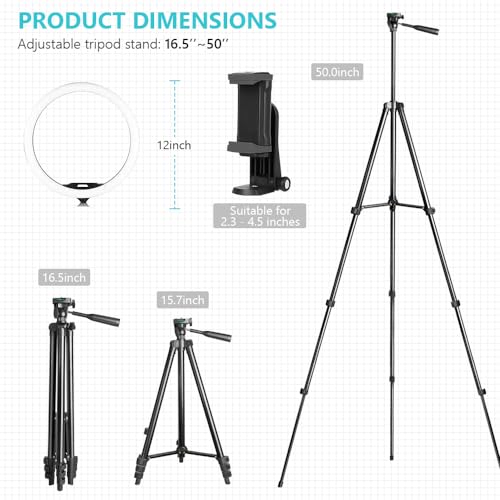 SENSYNE 12'' Ring Light with Stand, 50" Phone Tripod with Wireless Remote - size: 12-inch