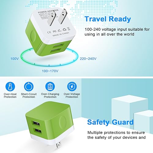 Wall Charger Block, USB Wall Charger for iPhone 17 Air Pro Max 16 15 14 13 12 11,Dual USB Fast Charger for Samsung Galaxy A17 A16 5G A15 A56 A26 Z Flip 7 Fold 7 S25 Ultra S24 S23 S22 S21 S20,Pixel 10 - color: Green