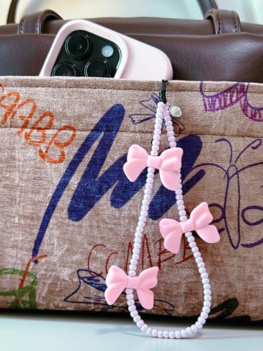Drawwind Phone Charm Beaded Wristlet Strap Universal Cell Phone Lanyard Cute Bracelet Wrist Strap Beaded Chain String Handmade Accessories for Case Camera Bags (Bow Beau) - color: Bow Beau