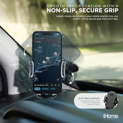 iHome Car Mount, Dashboard/Windshield/Vent Mount, Swivel Neck, Silicone Grip, Adjustable Mount Arm with Suction Cup Base (Gooseneck Car Mount) - style: Gooseneck Car Mount