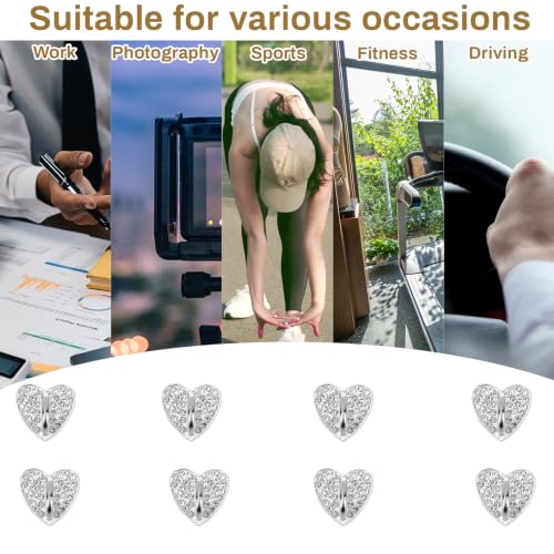 8pcs Rhinestone Heart Phone Charm Holder, 0.83inch Cell Phone Charm Hook - color: silver, size: 2.1cm