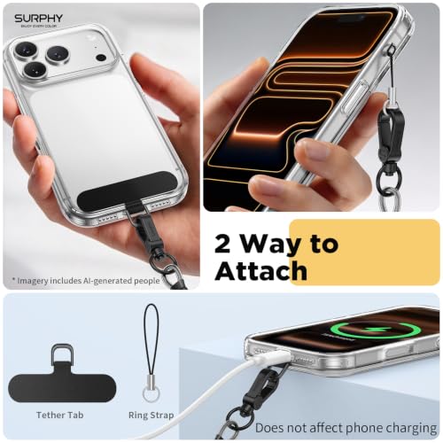 SURPHY Anti Theft Phone Strap, Phone Lanyard, Sturdy Steel Wire Keychain - color: Black & Black