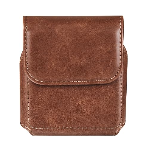 Galaxy Z Flip Leather Waist Bag Brown, Mens Leather Mobile Phone Carrying Case with Belt Clip Holder Handbag Compatible with Samsung Galaxy Z Flip 8/7/6/5/4/3 5G SM-F700/F707/F711, Moto RAZR 5G - color: Brown