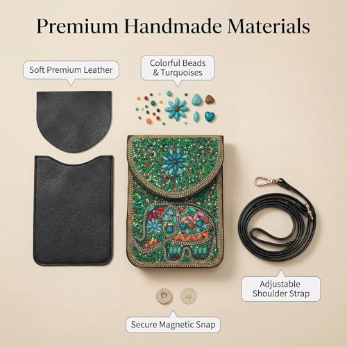 Small Crossbody Bags for Women, Cell Phone Shoulder Bag Boho Wallet Purse - color: Green Elephant