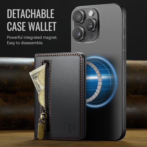 Strapurs Magnetic Card Holder Compatible with MagSafe Phones and Cases, PU Leather Phone Wallet for iPhone 17/16/15/14/13/12/Pro/Max/Plus/Air, 4 Card Slots RFID Blocking with Zipper Pocket - Black - color: Black