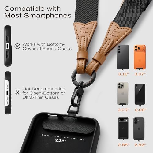 C Coiro Phone Lanyard Crossbody for iPhone, Samsung Universal Adjustable Clip and Go Phone Strap Hands Free Neck Lanyard - color: Black