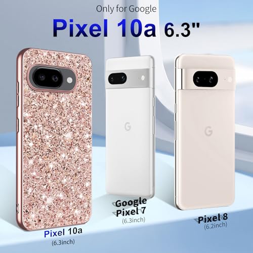 Glitter Case for Google Pixel 10A Phone Case for Women Girls, Slim Ultra Thin Matte Back Shockproof Protective Cover for Google Pixel 10A 5G Crystal Bling Case (Rose Gold) - color: Rose Gold