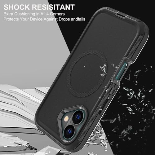YKHJKLEC for iPhone 16 Case, Compatible with Magsafe, Military Grade 3 in 1 Heavy Duty Shockproof/Drop Proof/Dust Proof Case with 2Pcs Tempered Glass Screen Protector (New-Black/Black) - color: New-Black/Black