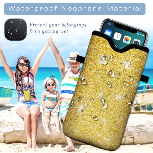Neoprene Cell Phone Pouch 7.5 X 4.3 in Cloth Mobile Protection Case Bag with Crossbody Strap Neck Lanyard Cell Phone Case Gold Glitter Pattern - color: Gold Glitter Pattern