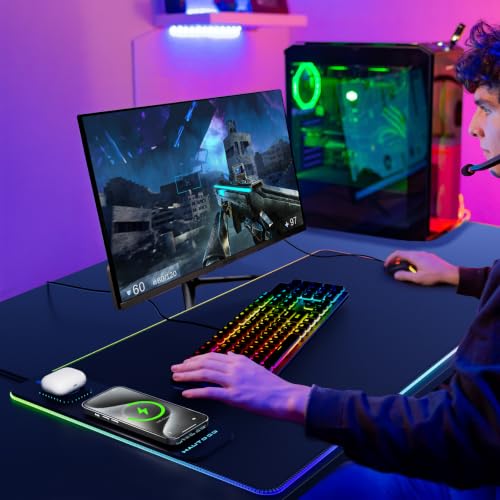 HAUTOCO Wireless Charging Mouse Pad, RGB Large Gaming Desk Mat - color: Black-31.5"x15.75"