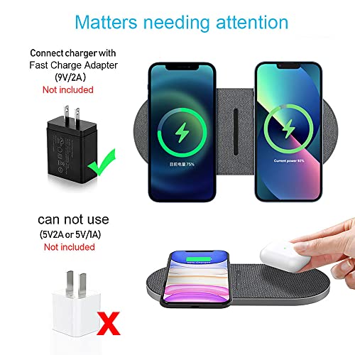 Dual 20W Wireless Charger for Multiple Devices, 40W Fast Wireless Charging Pad/Mat for Apple iPhone, AirPods, for Samsung Galaxy, Google Pixel