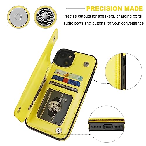 ONETOP for iPhone 14 Plus Wallet Case with Credit Card Holder,Yellow | Kickstand,ID/Cash Holder,Case Wallet with Card Slots,Double Magnetic Clasp,Durable PU Leather Shockproof Cover for Women Men - color: Yellow