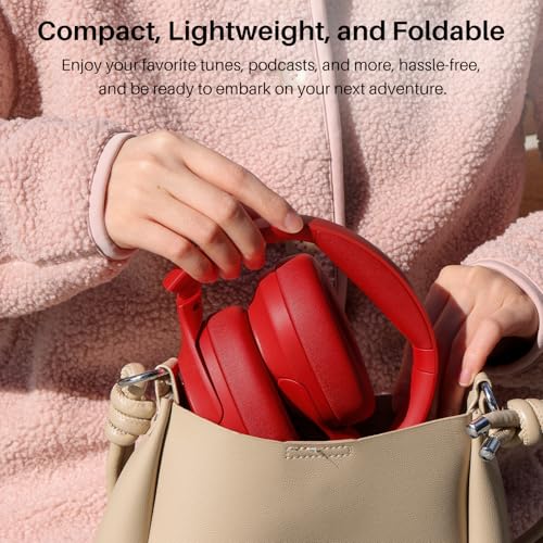 TOZO HT3 Hybrid Noise Cancelling Wireless Headphones, 90H Over Ear Headset - color: Dark-Red