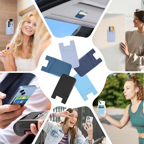 Senose Card Holder for Phone Case, Dual Pocket Silicone Phone Wallet Stick On Compatible for iPhone, Samsung and Most of Cell Phones (Navy Blue, Black) - color: Navy Blue+Black