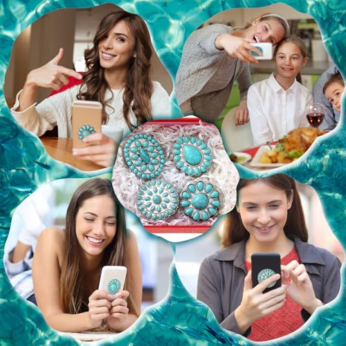 Zonon 4 Pieces Turquoise Western Phone Grip Charm Teardrop Flower for Holder Ring Expandable Collapsible Phone Stand for Smartphones and Tablets(Classic Style)