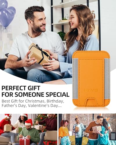 HiWe for MagSafe Wallet, 7 Cards Holder for Phone Case, RFID Blocking - color: Orange Wallet - Grey Band