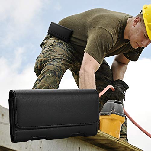 BECPLT Leather Holster Pouch with ID Card Holder, Belt Clip Case for iPhone 13 Mini, 12 Mini, 8, 7, 6s, 6, Galaxy S10e (Fit with Thin Case on) - color: Black-Leather, size: S (5.8" x 3" x 0.5")