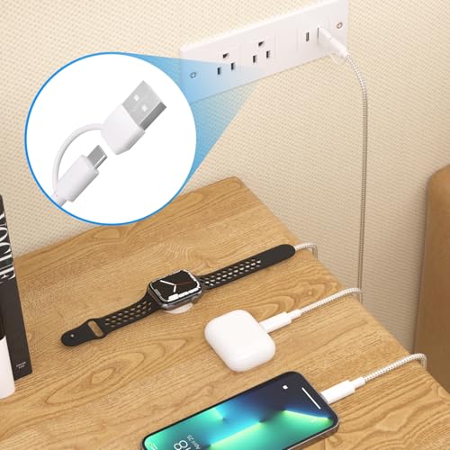 3 in 2 Fast Charger Cable,Thick Braided Charging Cord USB C Watch Phone Charger,Compatible with Apple Watch Ultra SE Series1-11,Travel Multi Devices All in One Combo Wire, 4FT/1.2M-Starlight - style: L1ghtning + TYPC C